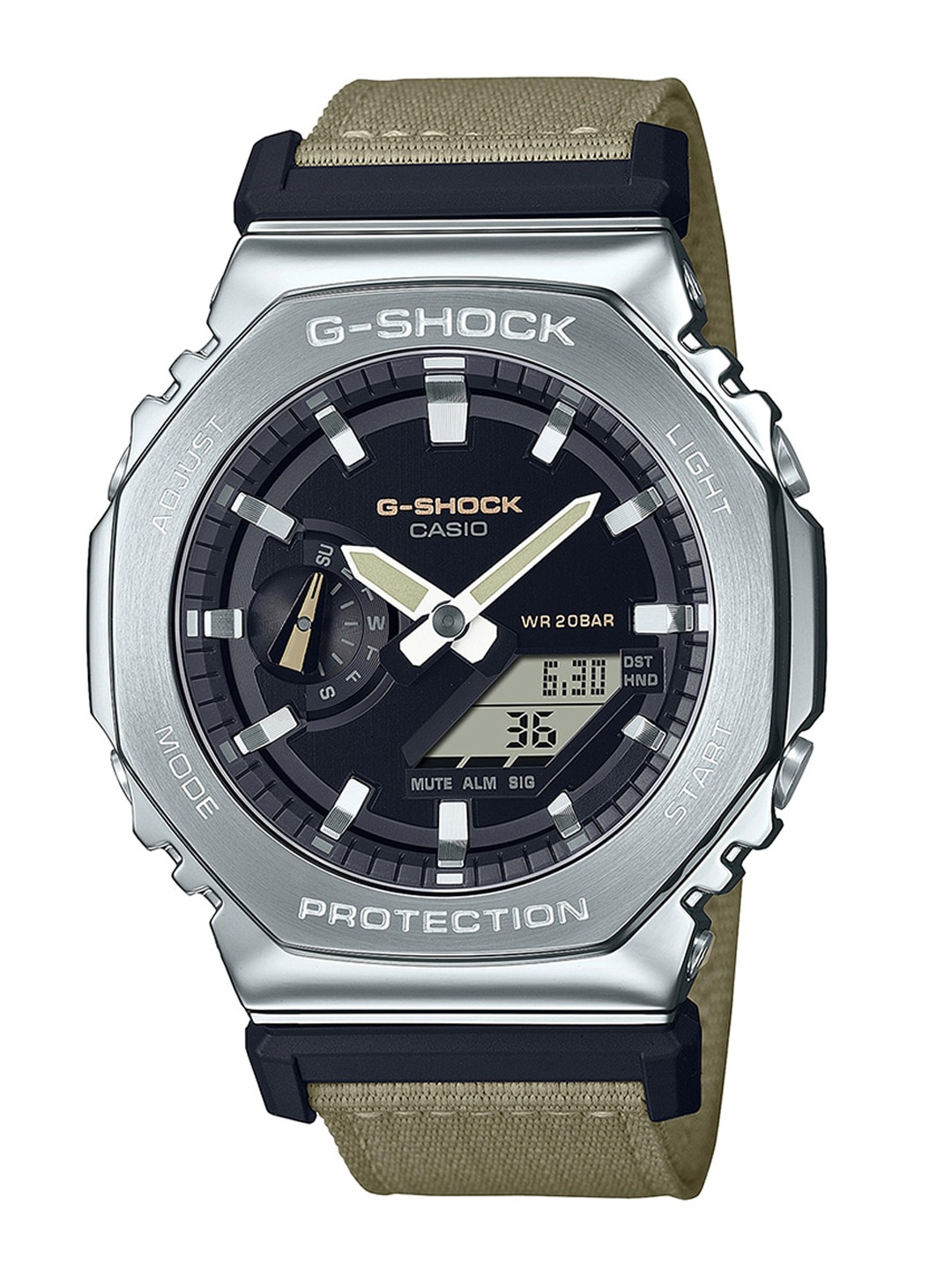 

CASIO Men G-Shock G-Steel GM-2100C-5ADR Black Ana-Digi Dial Brown Cloth Band Watch G1372, Olive