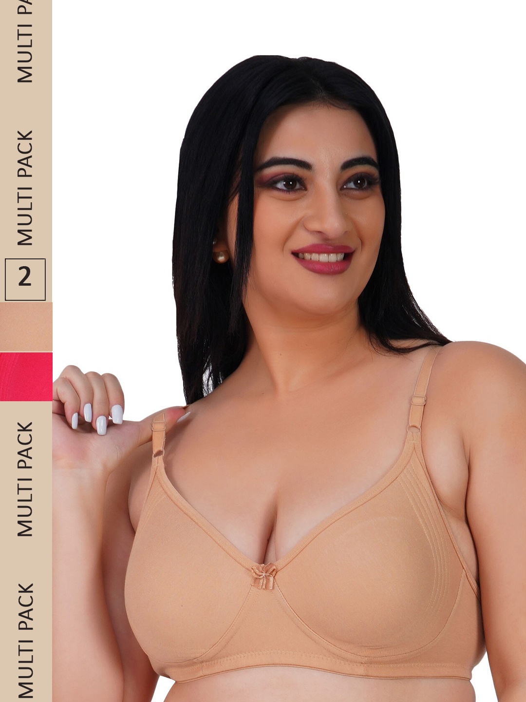 

LADYLAND Pack Of 2 Assorted Seamless Non Wired Full coverage Side Support C-Cup Bra