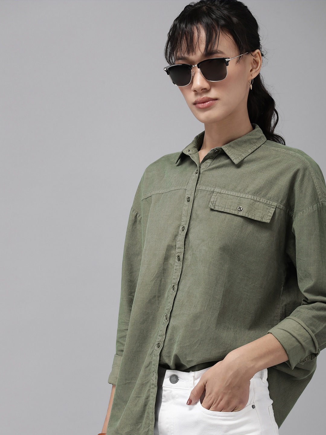 

Roadster Women Classic Opaque Cotton Casual Shirt, Olive