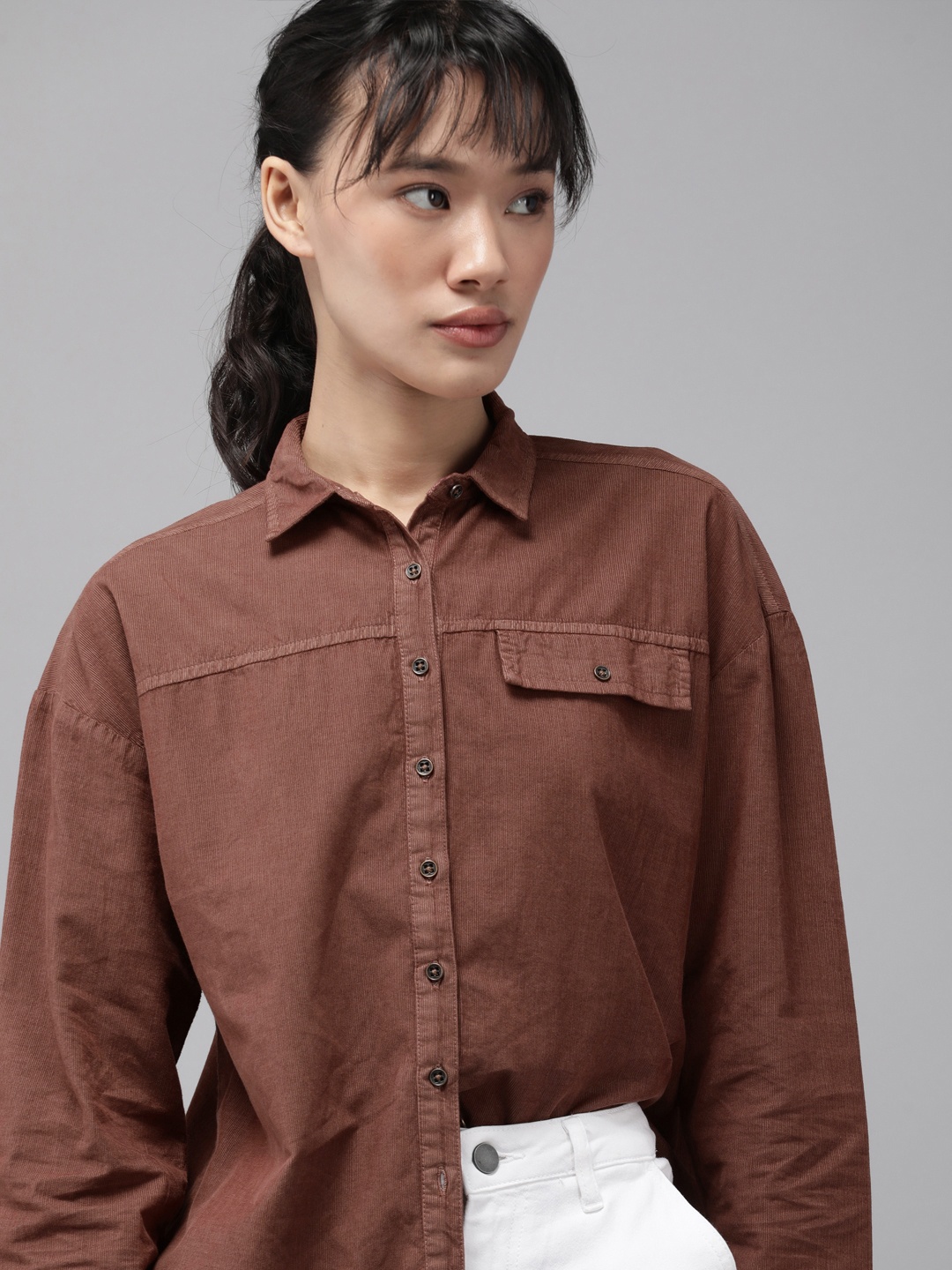 

Roadster Women Classic Cotton Casual Shirt, Brown