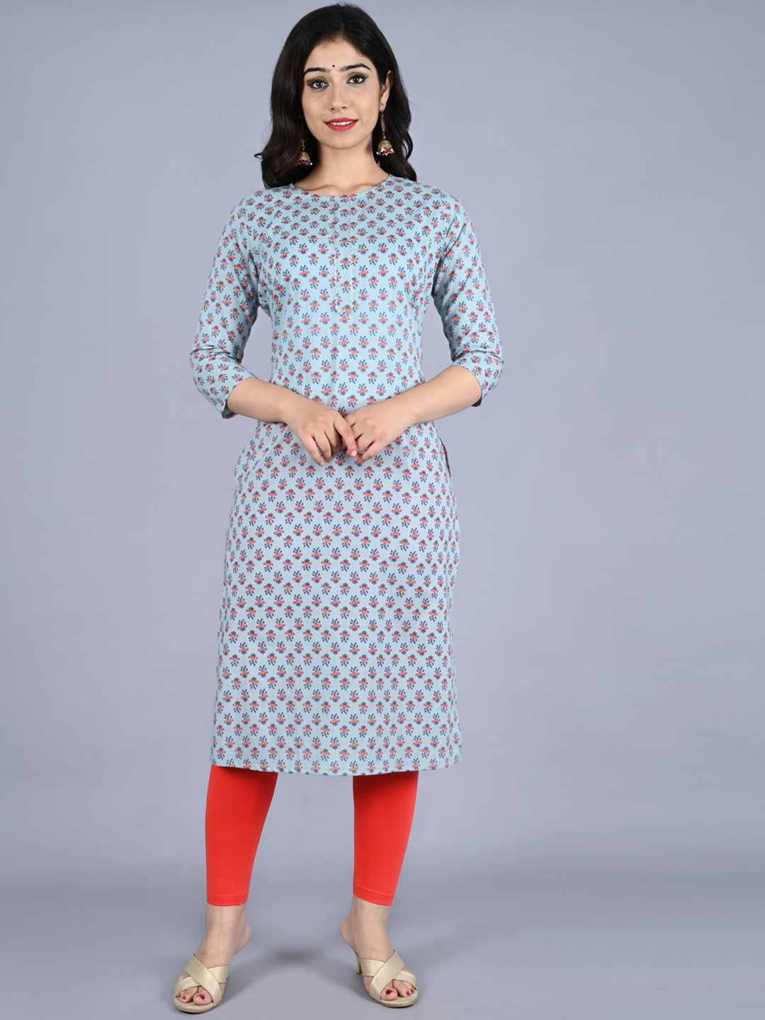

Bachuu Ethnic Motifs Printed Cotton Kurta, Turquoise blue