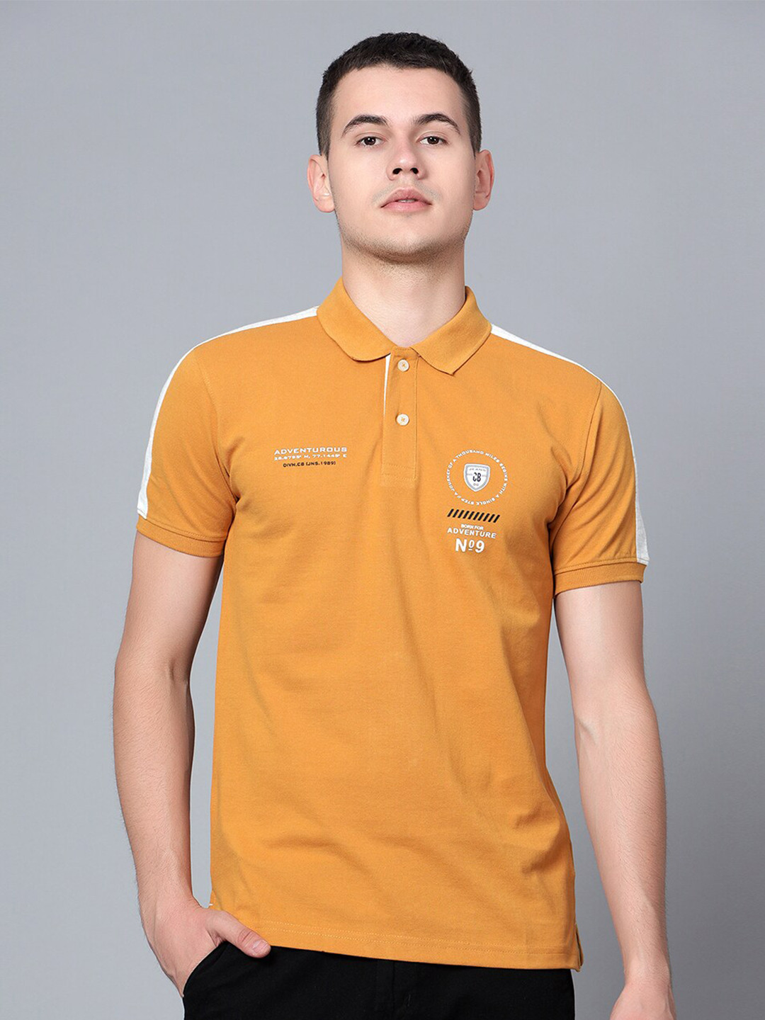 

Cantabil Polo Collar Typography Printed T-shirt, Mustard