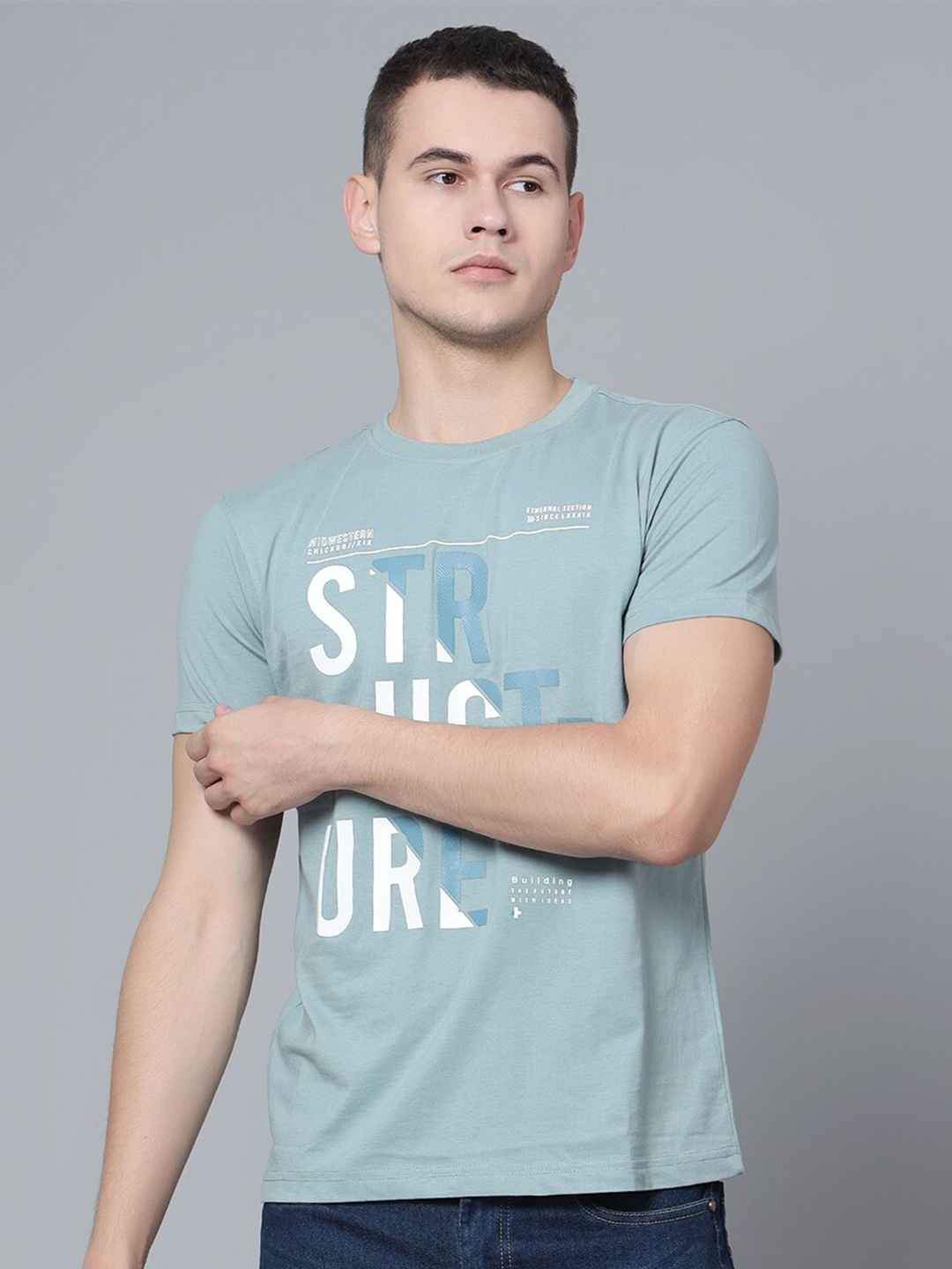 

Cantabil Typography Printed T-shirt, Teal