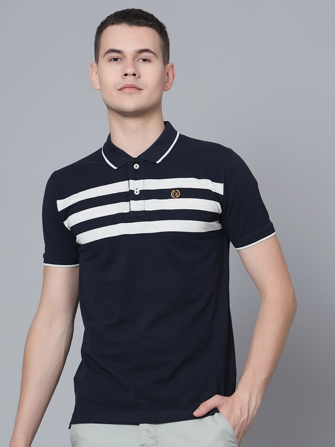 

Cantabil Polo Collar Striped T-shirt, Navy blue