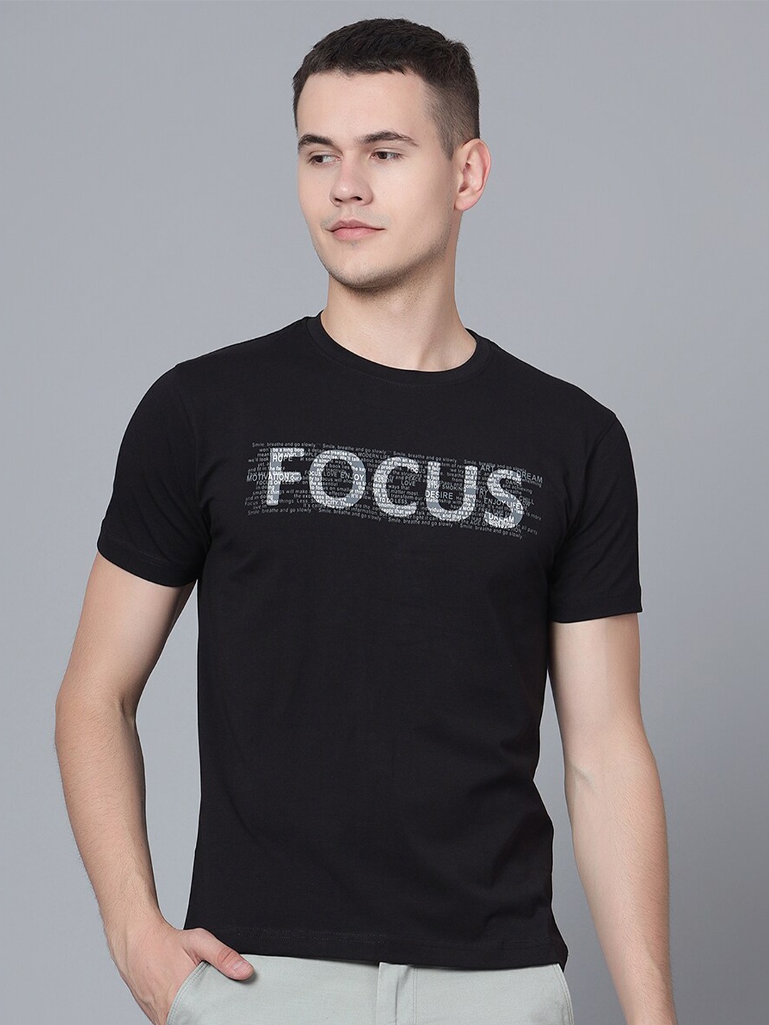 

Cantabil Typography Printed T-shirt, Black