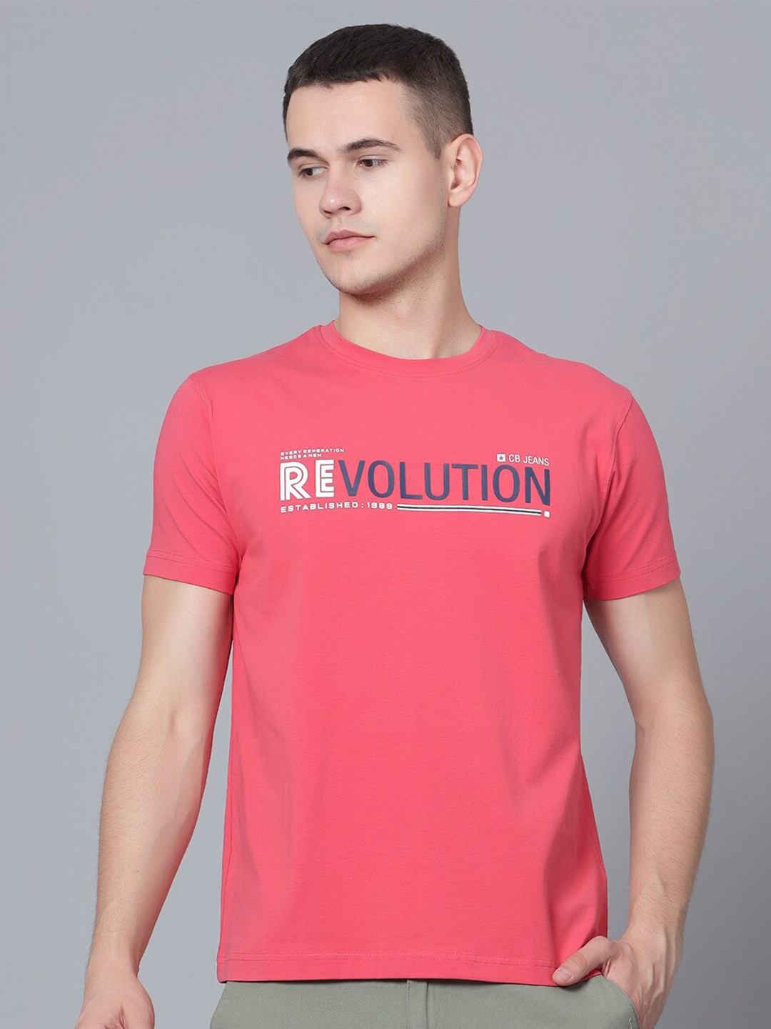 

Cantabil Typography Printed T-shirt, Coral