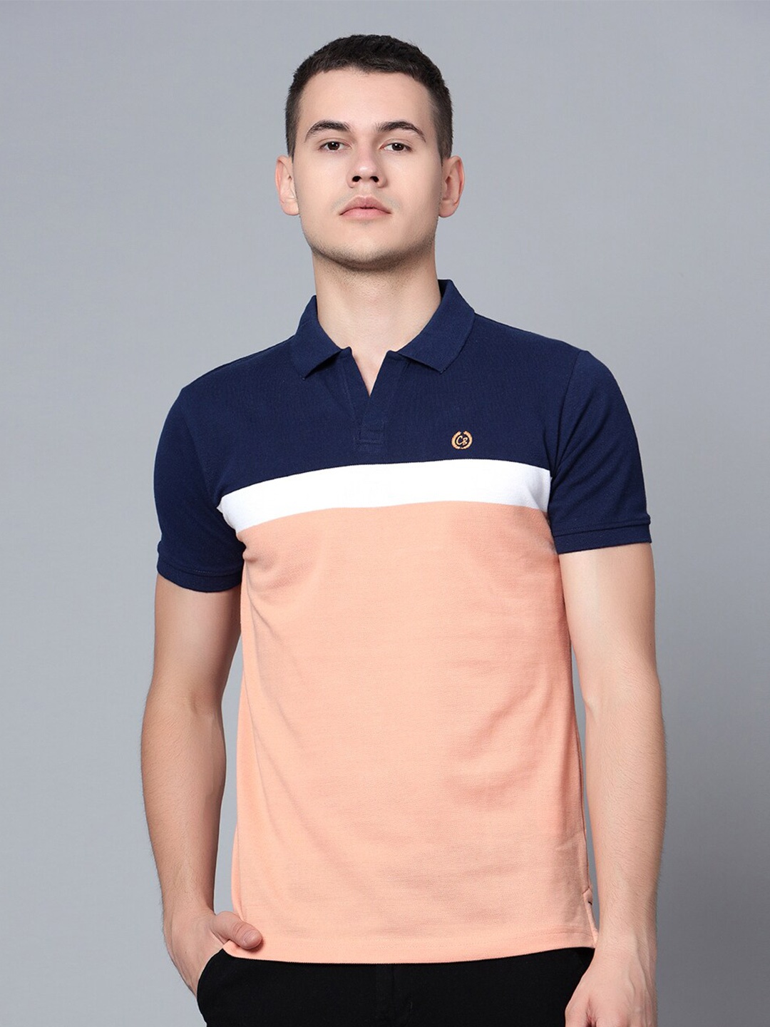 

Cantabil Colorblocked Half Sleeve Cotton Polo T-shirt, Navy blue
