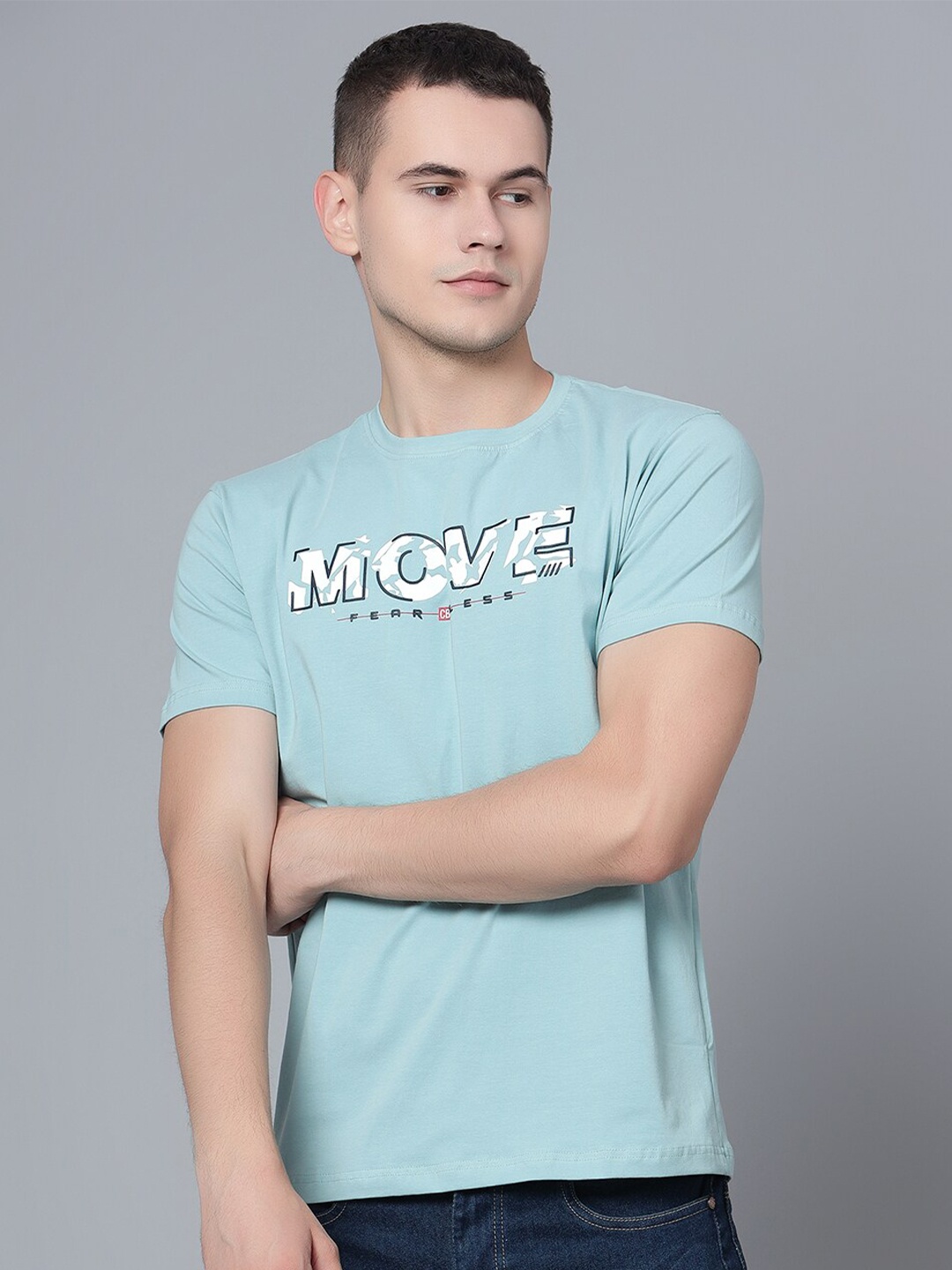 

Cantabil Typography Round Neck Cotton T-shirt, Teal