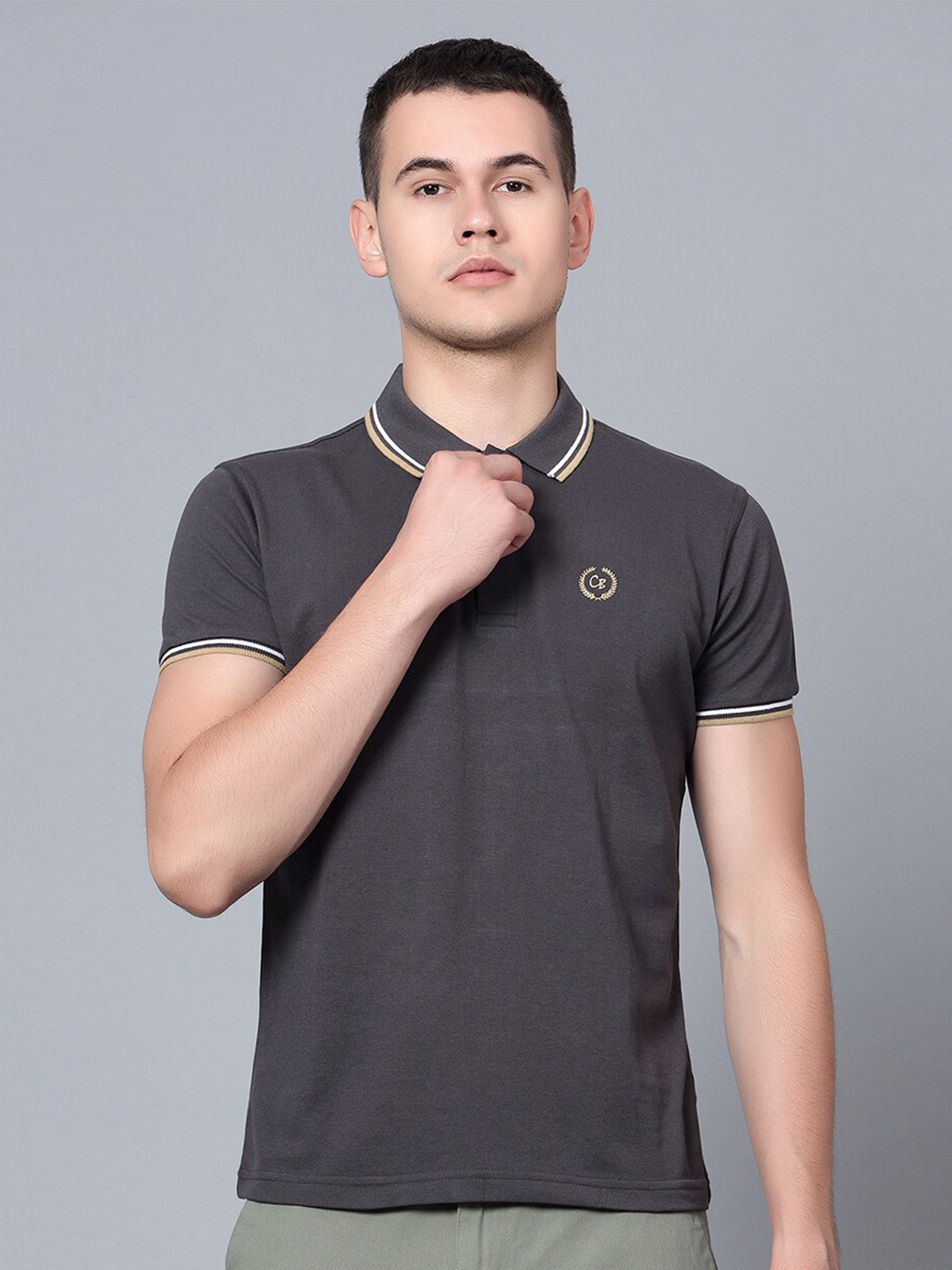 

Cantabil Half Sleeve Cotton Polo T-shirt, Charcoal