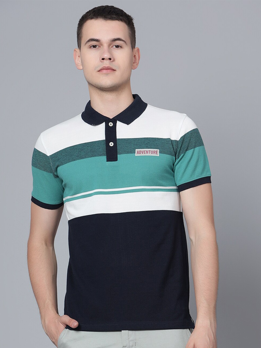 

Cantabil Striped Half Sleeve Cotton Polo T-shirt, Navy blue