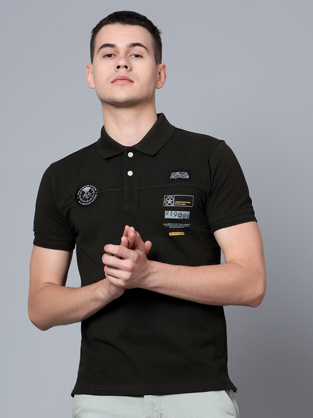 

Cantabil Typography Half Sleeve Cotton Polo T-shirt, Olive