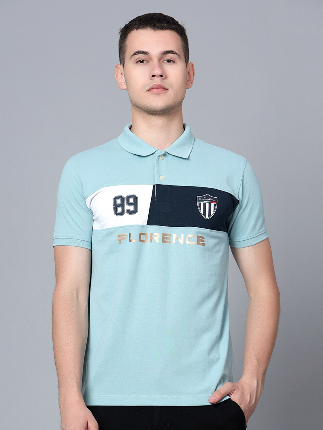 

Cantabil Typography Half Sleeve Cotton Polo T-shirt, Teal