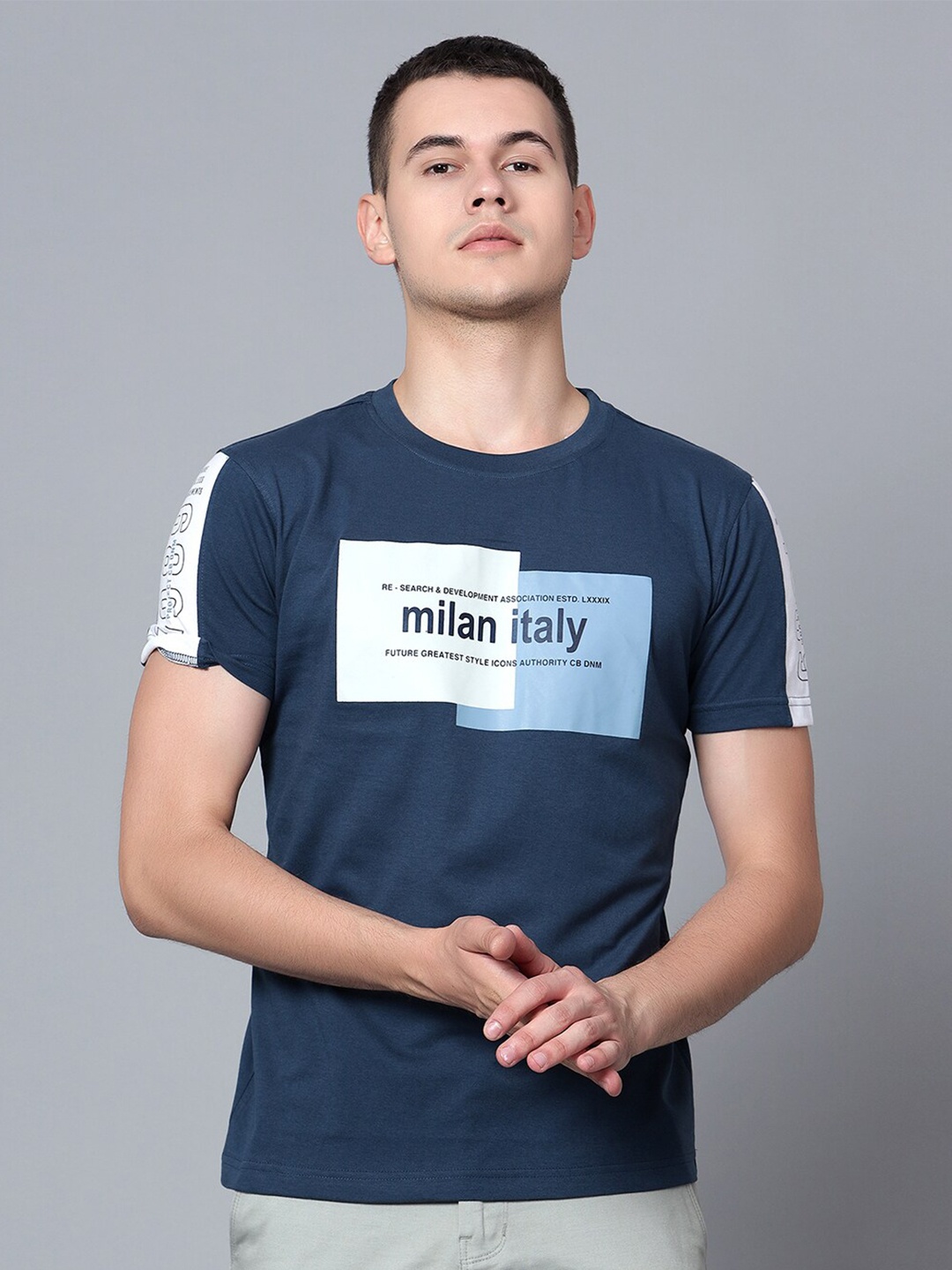 

Cantabil Typography Round Neck Cotton T-shirt, Blue