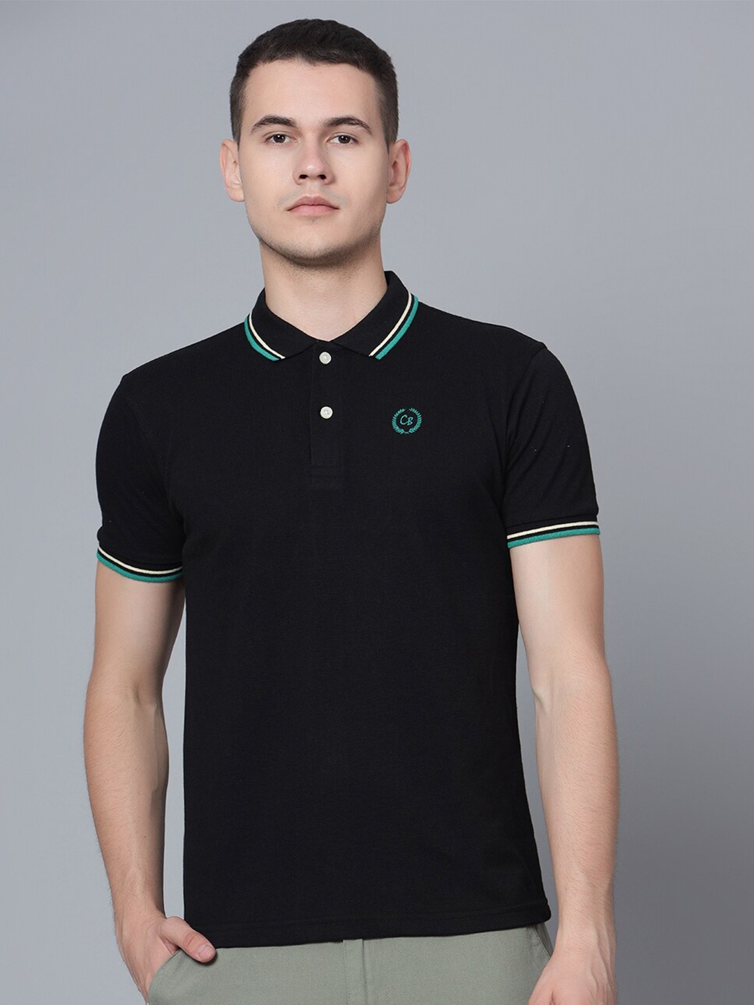 

Cantabil Half Sleeve Cotton Polo T-shirt, Black