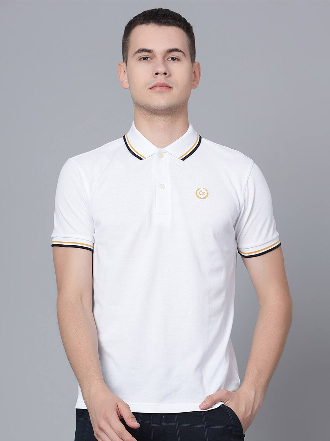 

Cantabil Half Sleeve Cotton Polo T-shirt, White