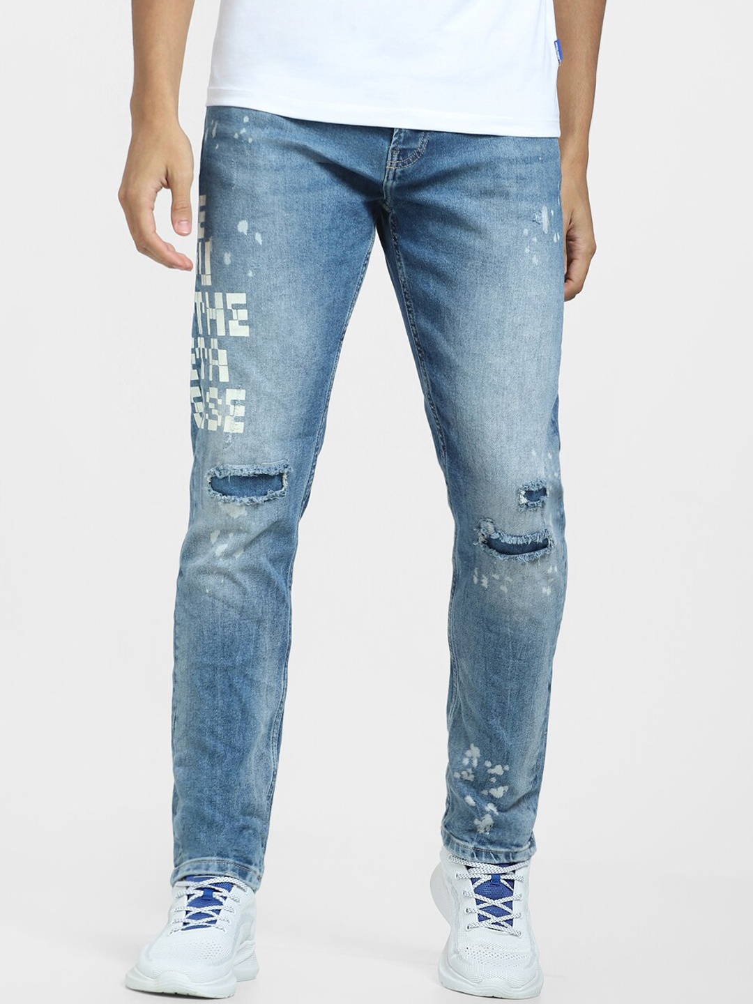 

Jack & Jones Men Slim Fit Low-Rise Ripped Light Fade Jeans, Blue