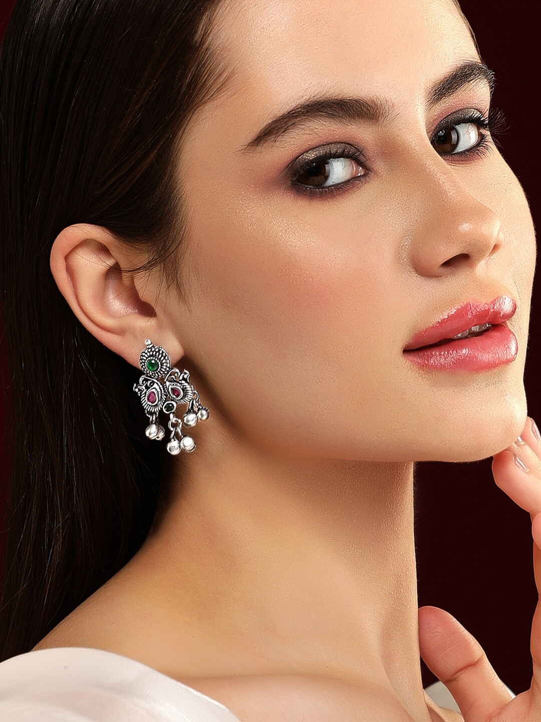 

Rubans Silver-Plated Oxidized Paisley Shaped Drop Earrings