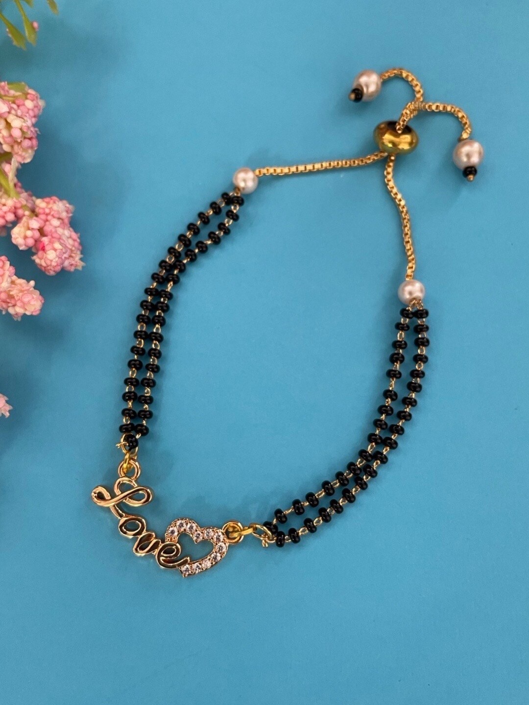 

Digital Dress Room Women Gold-Plated Beaded Mangalsutra Love Pendant Bracelet