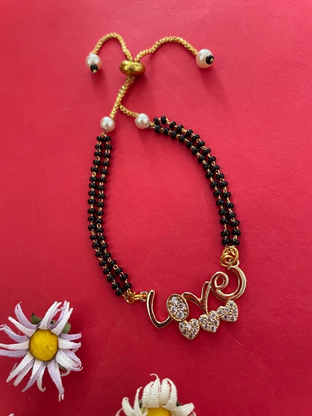 

Digital Dress Room Women Gold-Plated Beaded Mangalsutra Love Pendant Link Bracelet