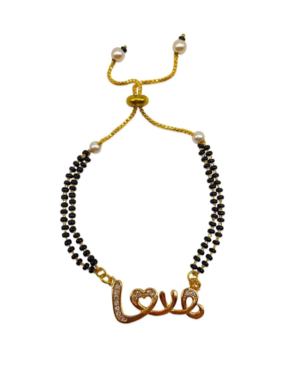 

Digital Dress Room Women Gold-Plated Beaded Mangalsutra Love Pendant Link Bracelet
