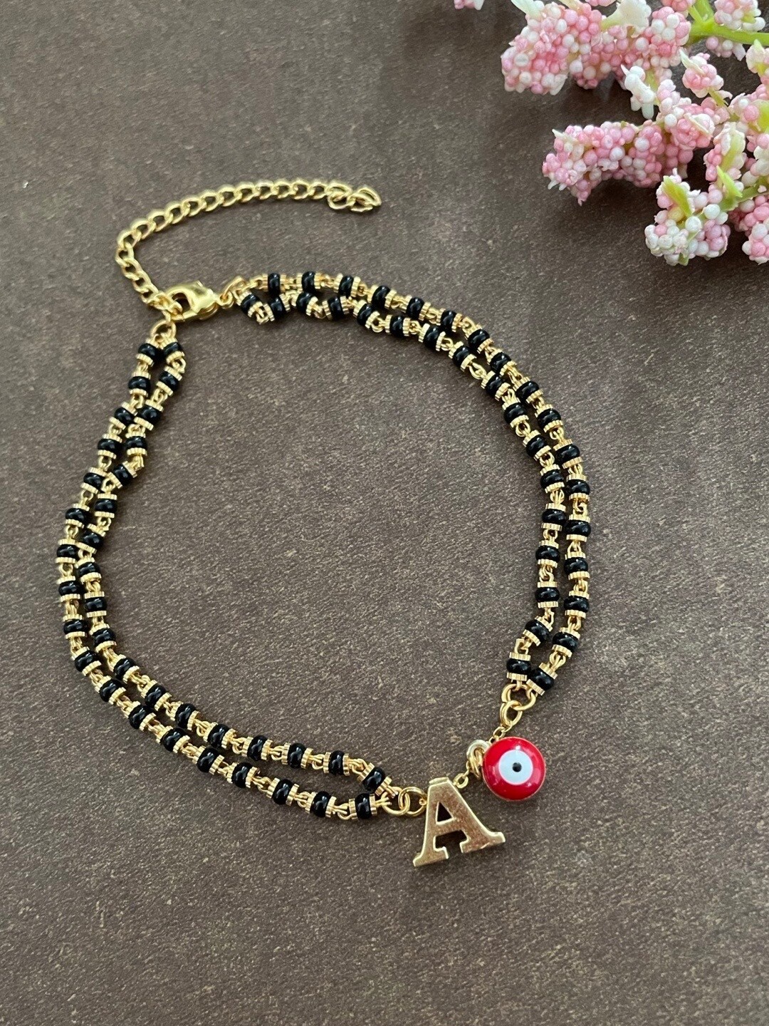 

Digital Dress Room Women Gold-Plated Beaded Mangalsutra Evil Eye A Letter Bracelet