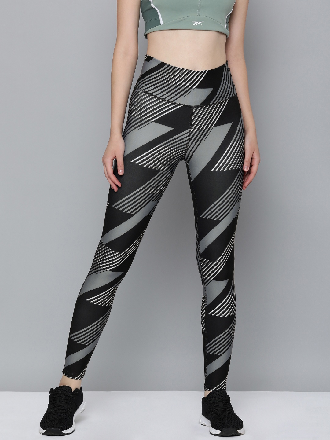 

Reebok Geometric Printed Sports Tights, Black