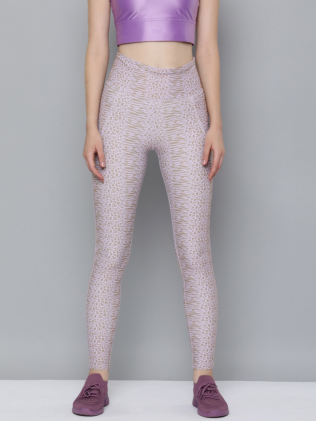 

Reebok Animal Printed Sports Tights, Lavender