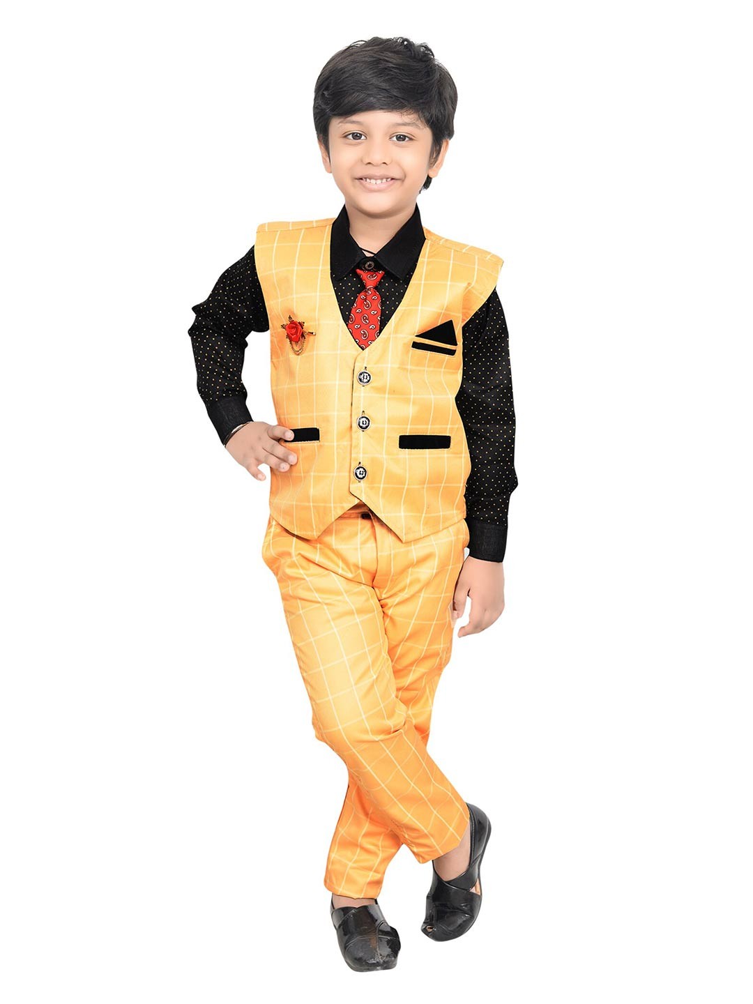 

KIDZAREA Boys Printed Shirt With Trousers & Waistcoat Set, Yellow