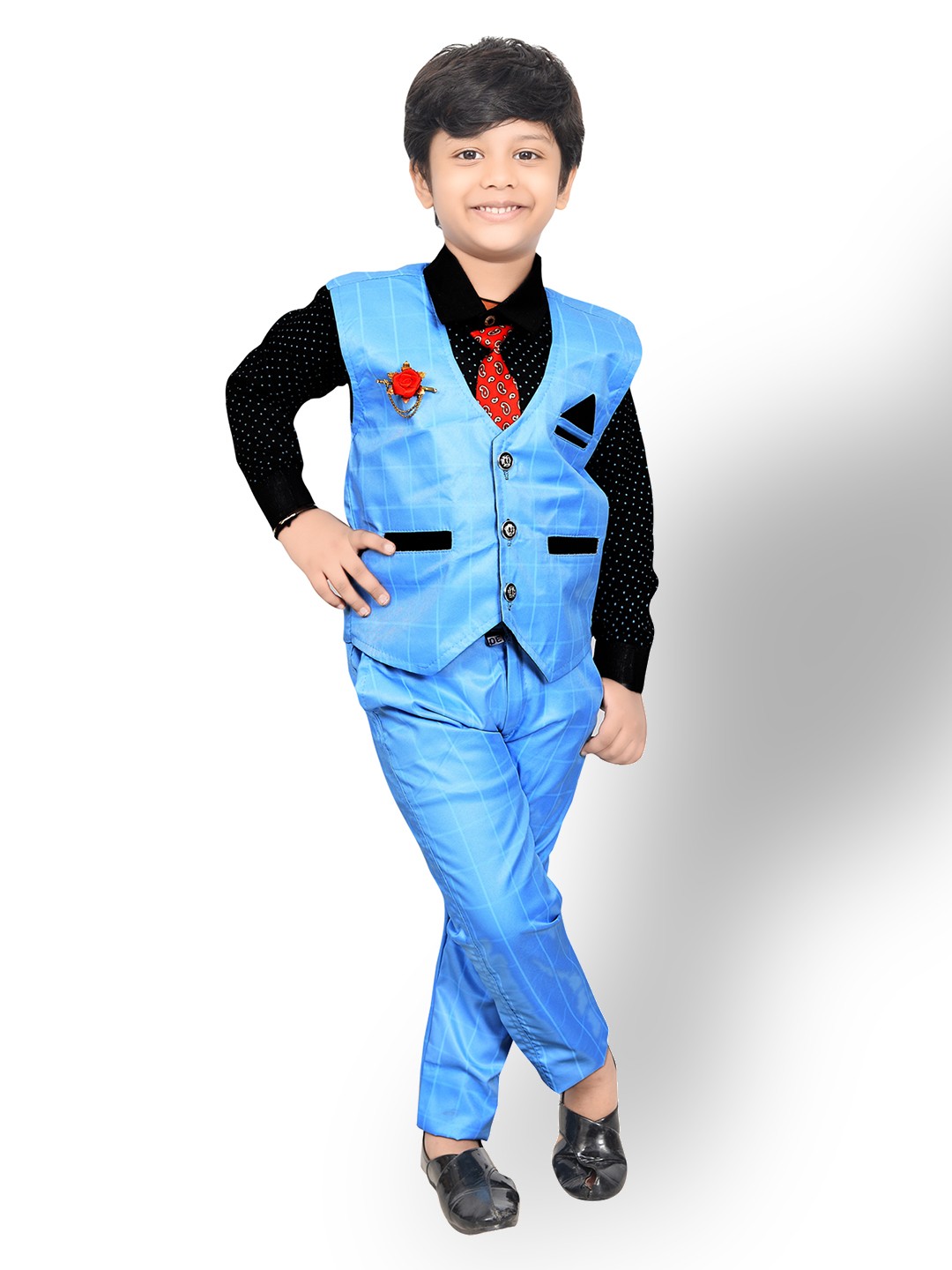 

KIDZAREA Boys Printed Shirt With Trousers & Waistcoat, Blue