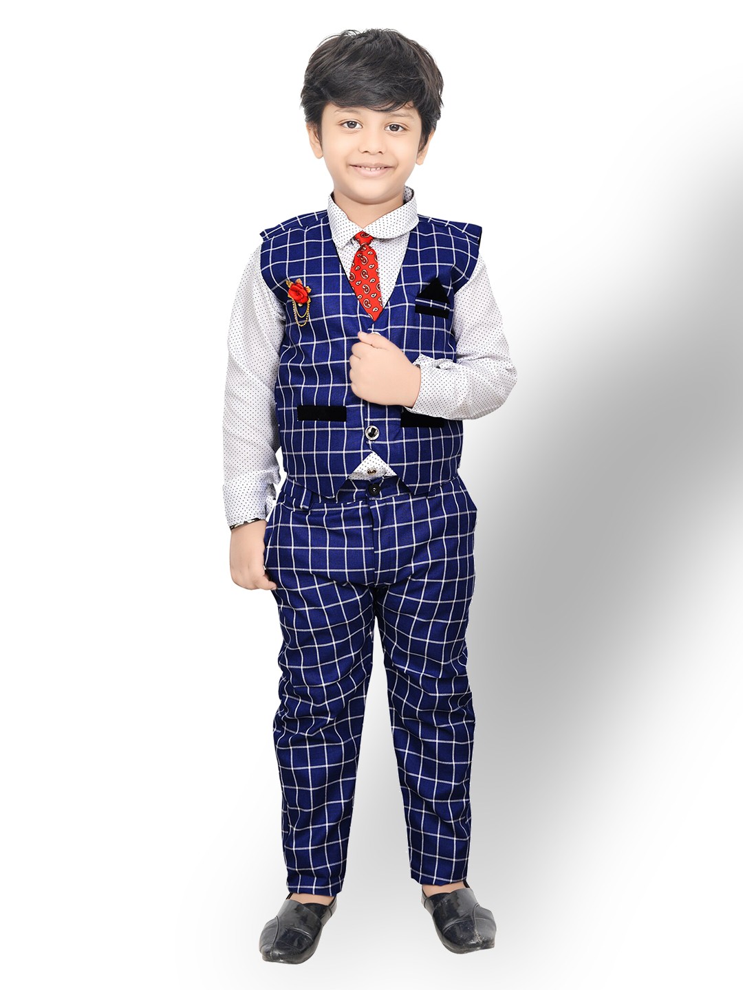 

KIDZAREA Boys Printed Shirt With Trousers & Waistcoat, Navy blue