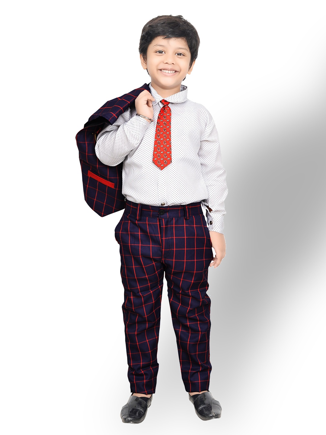 

KIDZAREA Boys Printed Shirt With Trousers & Waistcoat, Purple