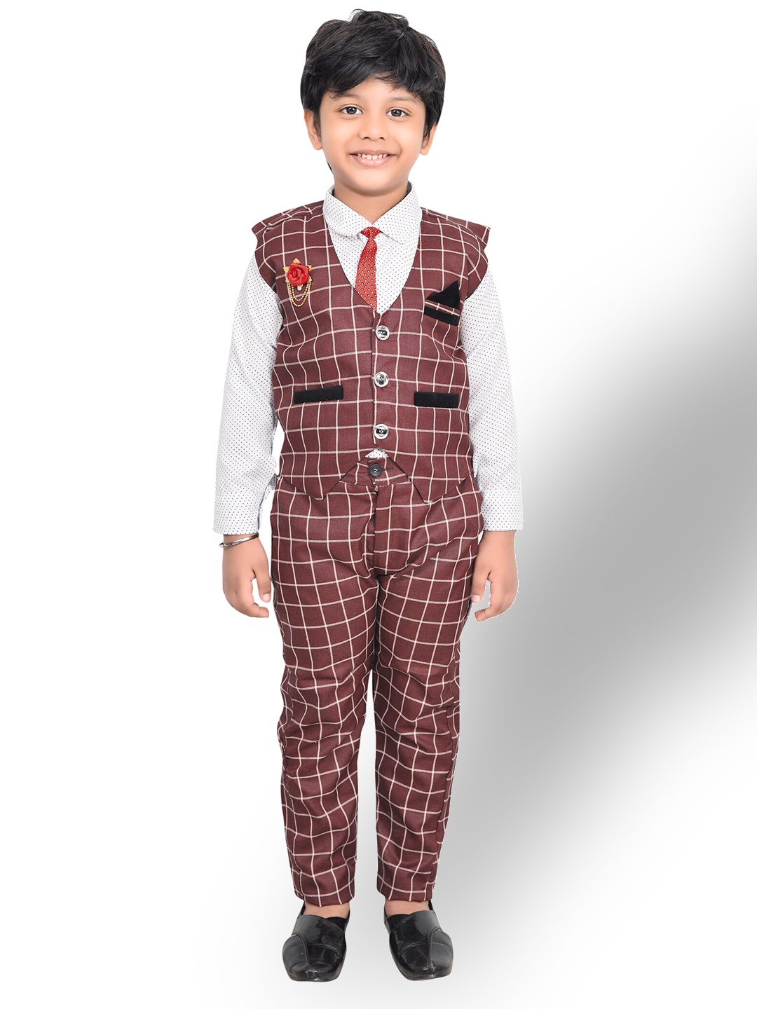 

KIDZAREA Boys Printed Shirt With Trousers & Waistcoat, Maroon