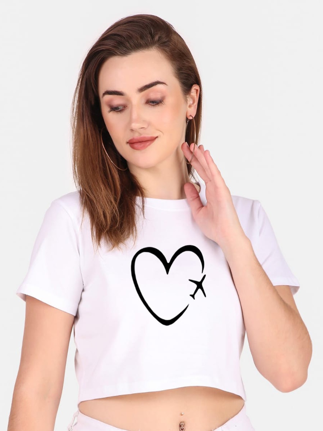 

TRENDY RABBIT Graphic Print Pure Cotton Crop T-shirt, White