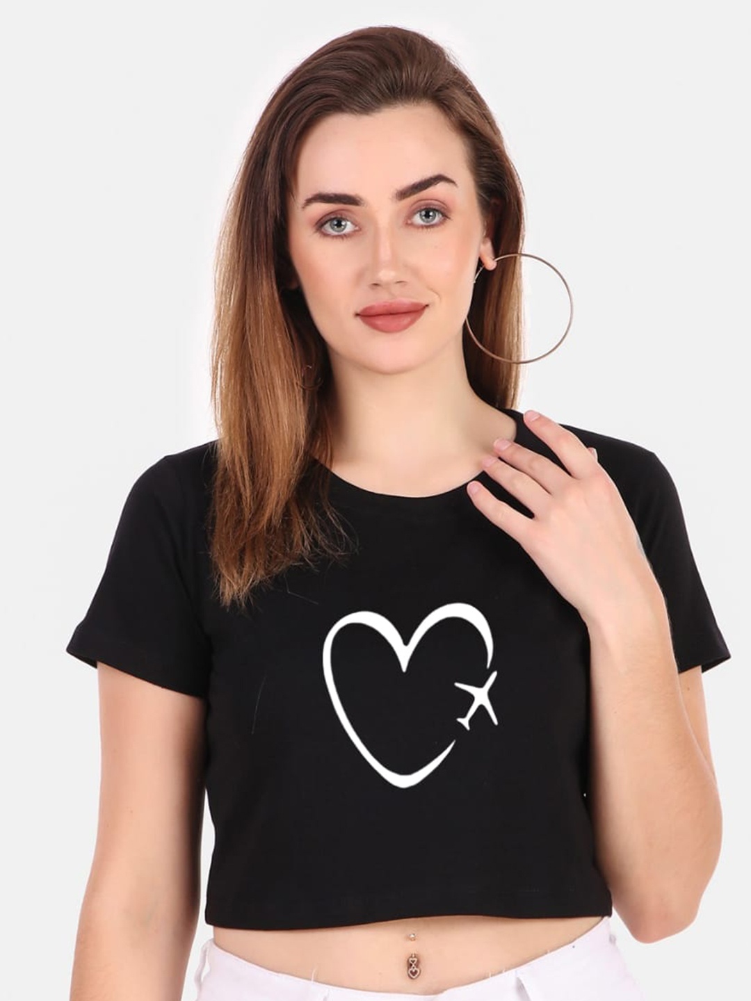 

TRENDY RABBIT Graphic Print Pure Cotton Crop T-shirt, Black
