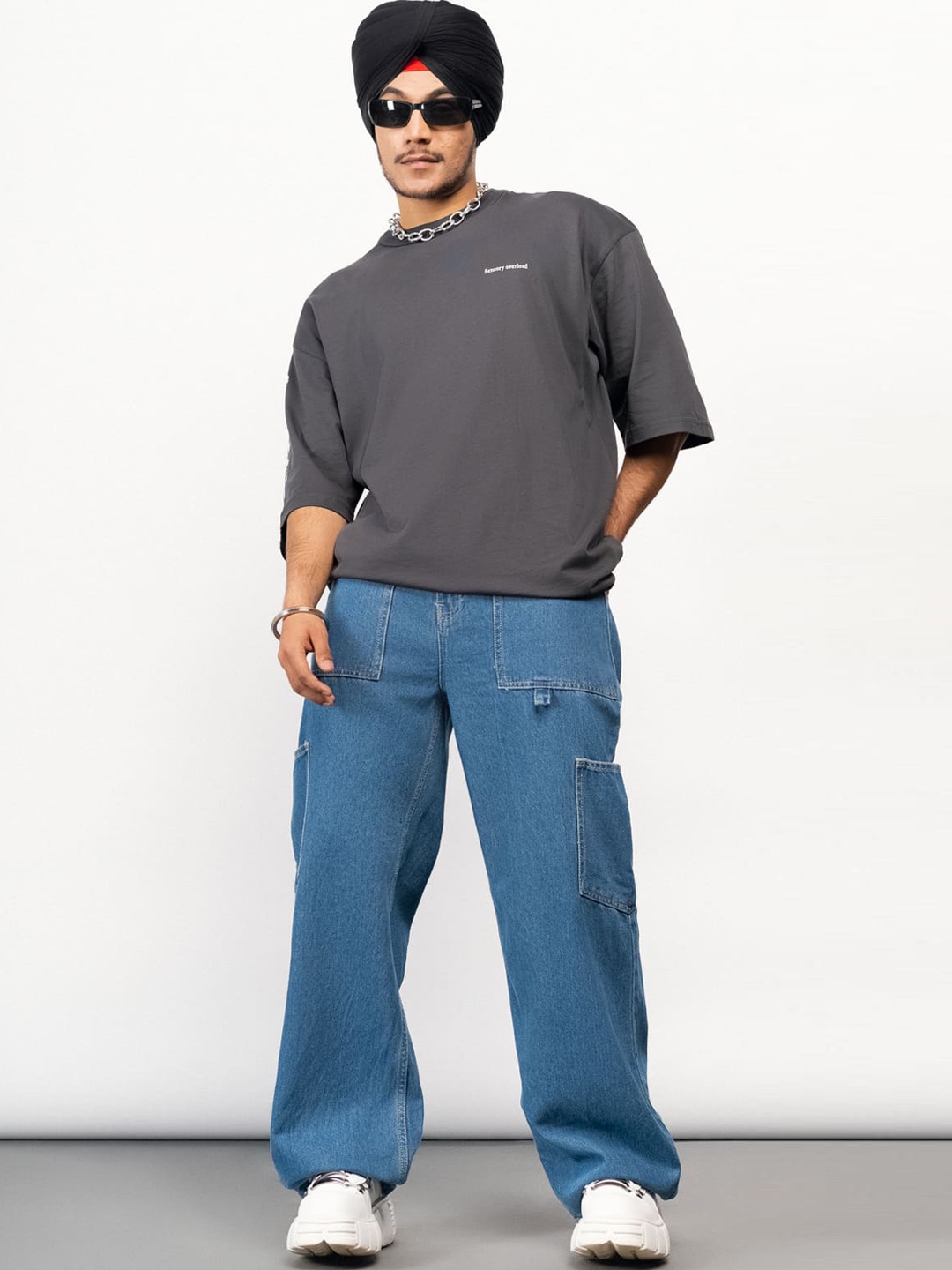 

FREAKINS Men Blue High-Rise Clean Look Wide Leg Pure Cotton Jeans