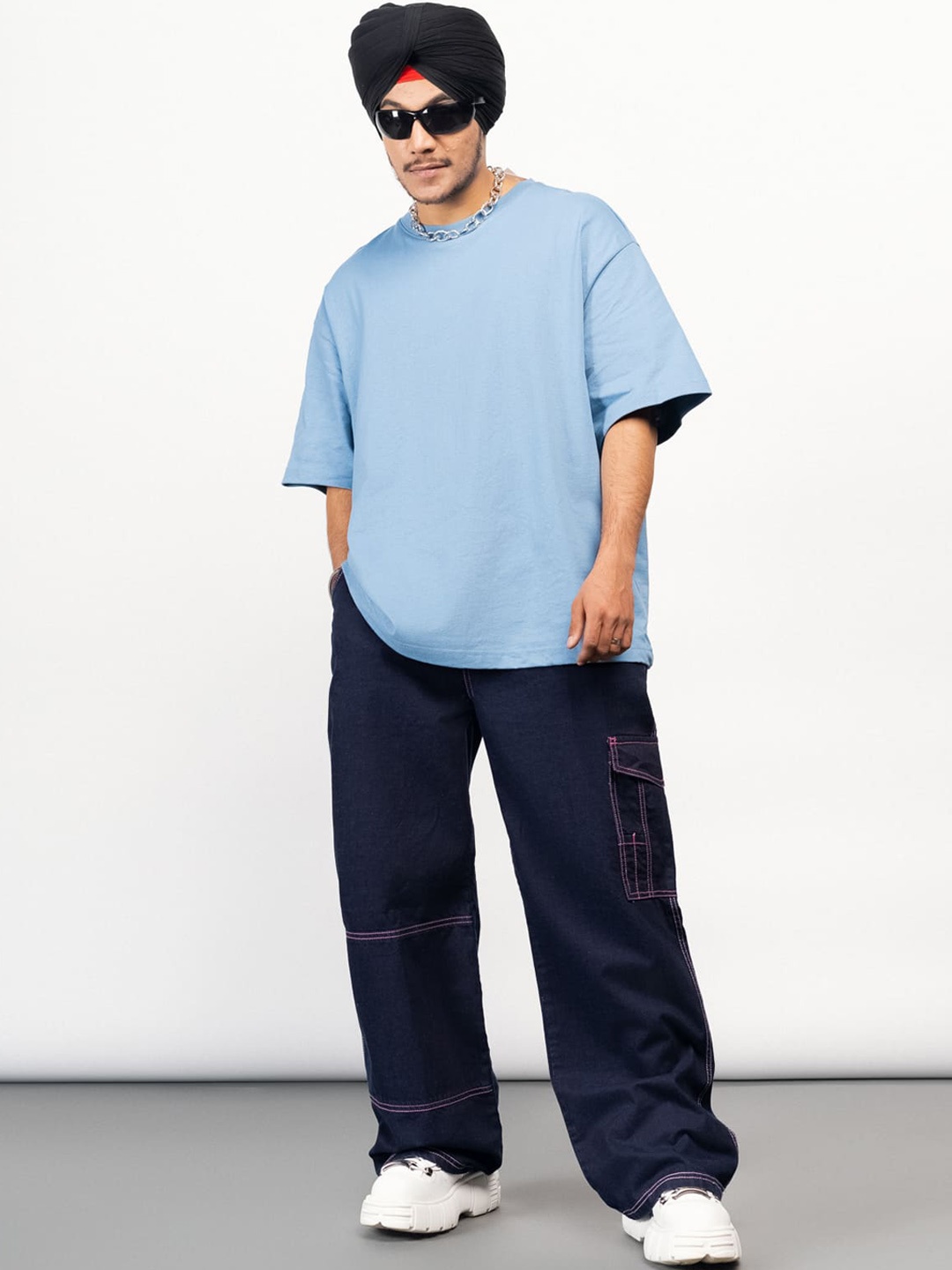 

FREAKINS Men Blue High-Rise Clean Look Wide Leg Pure Cotton Jeans