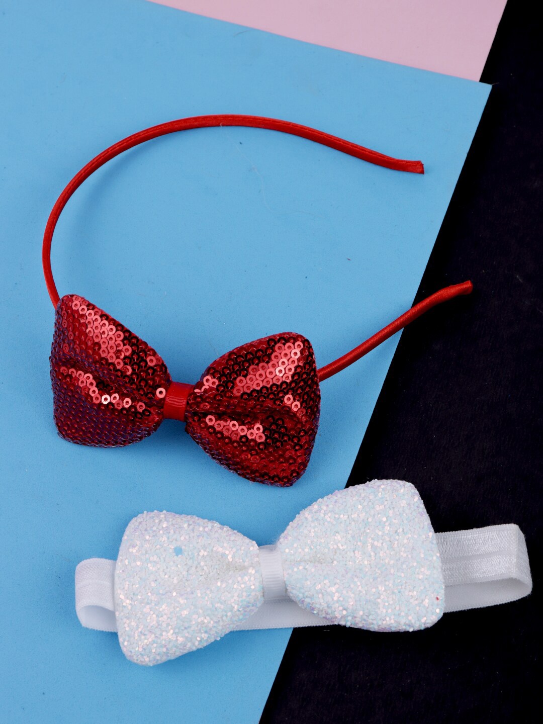 

VAGHBHATT Girls Set Of 2 Embellished Fabric Hairbands, Red