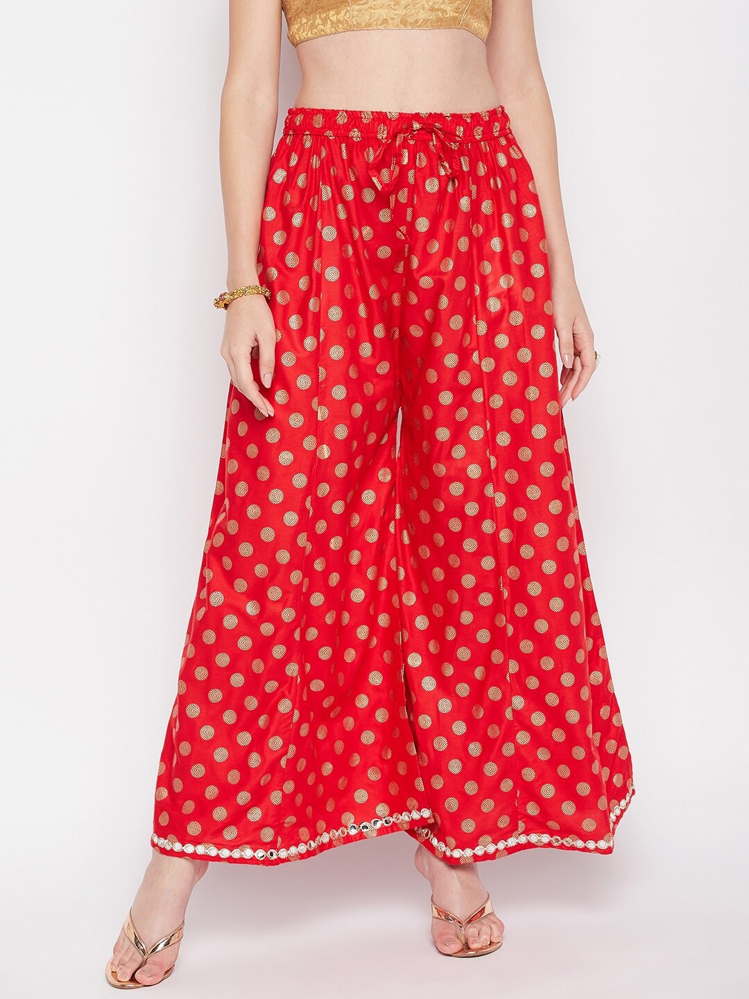 

Clora Creation Women Embellished Polka Dot Printed Wide leg Palazzos, Red