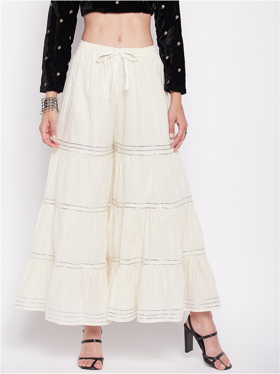 

Clora Creation Women Striped Flared Cotton Palazzos, Cream