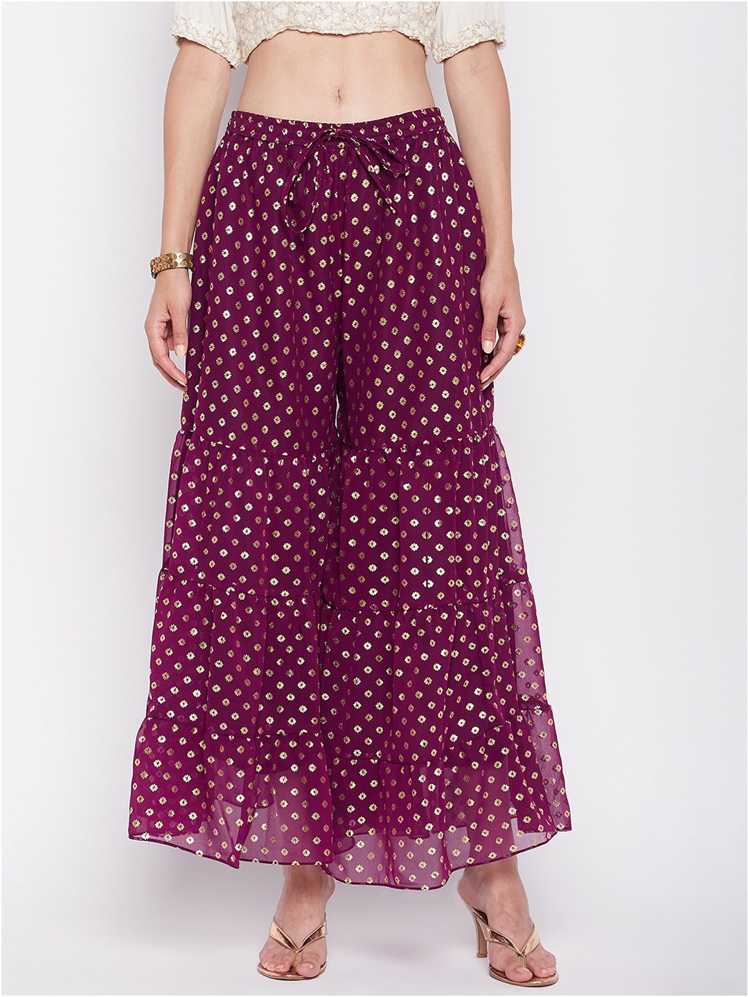 

Clora Creation Women Floral Printed Flared Georgette Ethnic Palazzos, Burgundy
