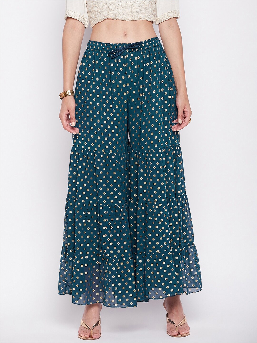 

Clora Creation Women Floral Printed Flared Georgette Ethnic Palazzos, Blue