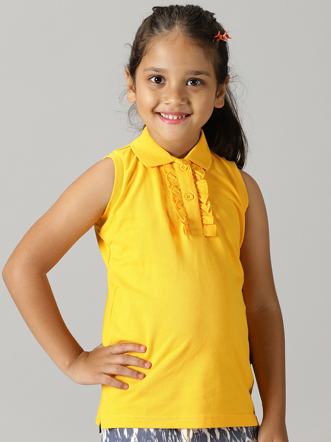 

KiddoPanti Girls Sleeveless Polo Collar Cotton T-shirt, Coral