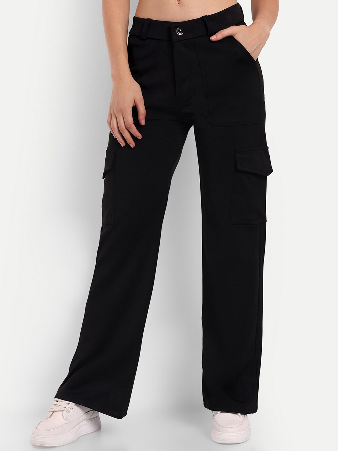 

Next One Women Relaxed Straight Fit High-Rise Easy Wash Cargos, Black