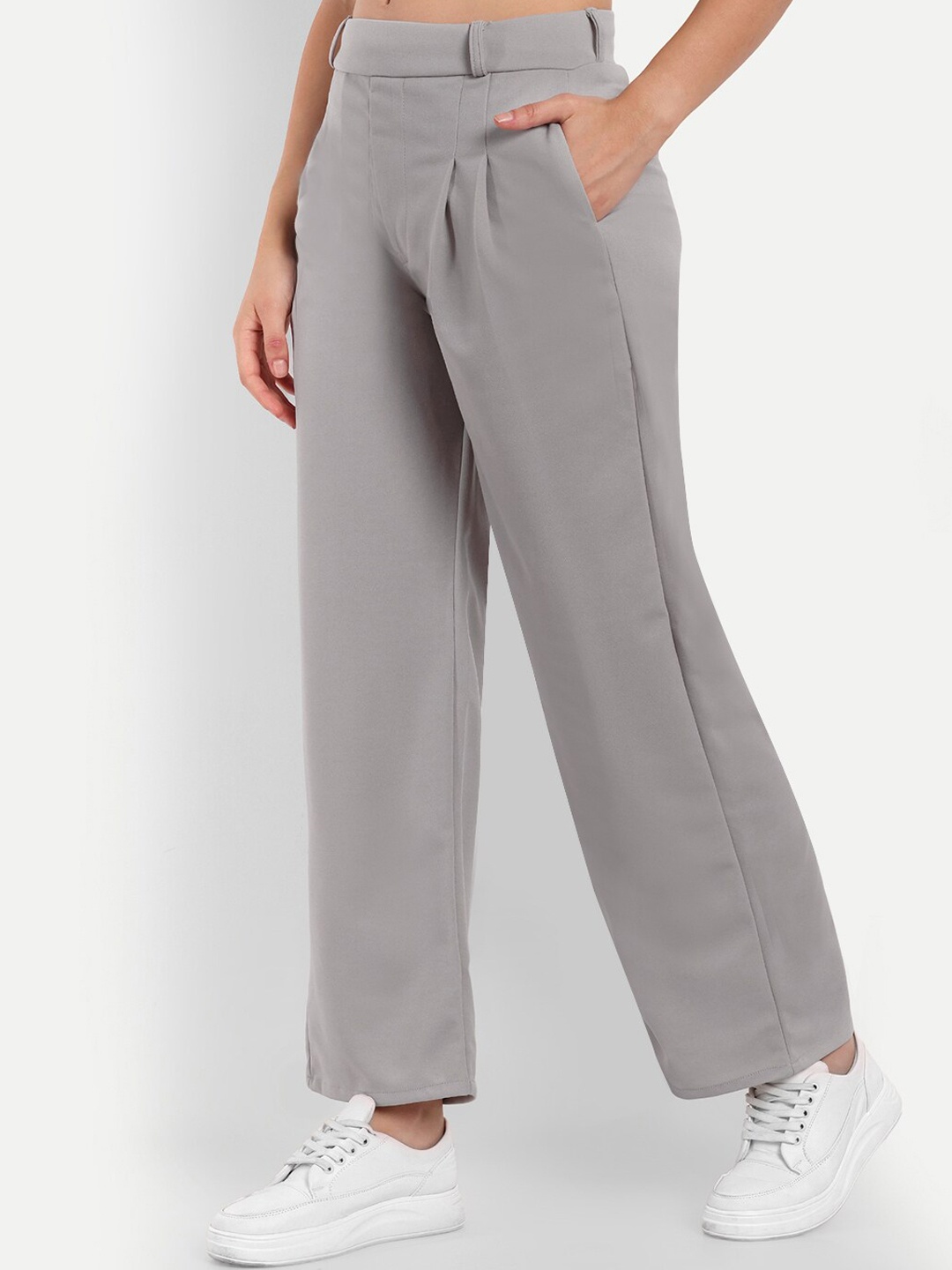 

Next One Women Smart Easy Wash Stretchable Pleated Parallel Trousers, Grey