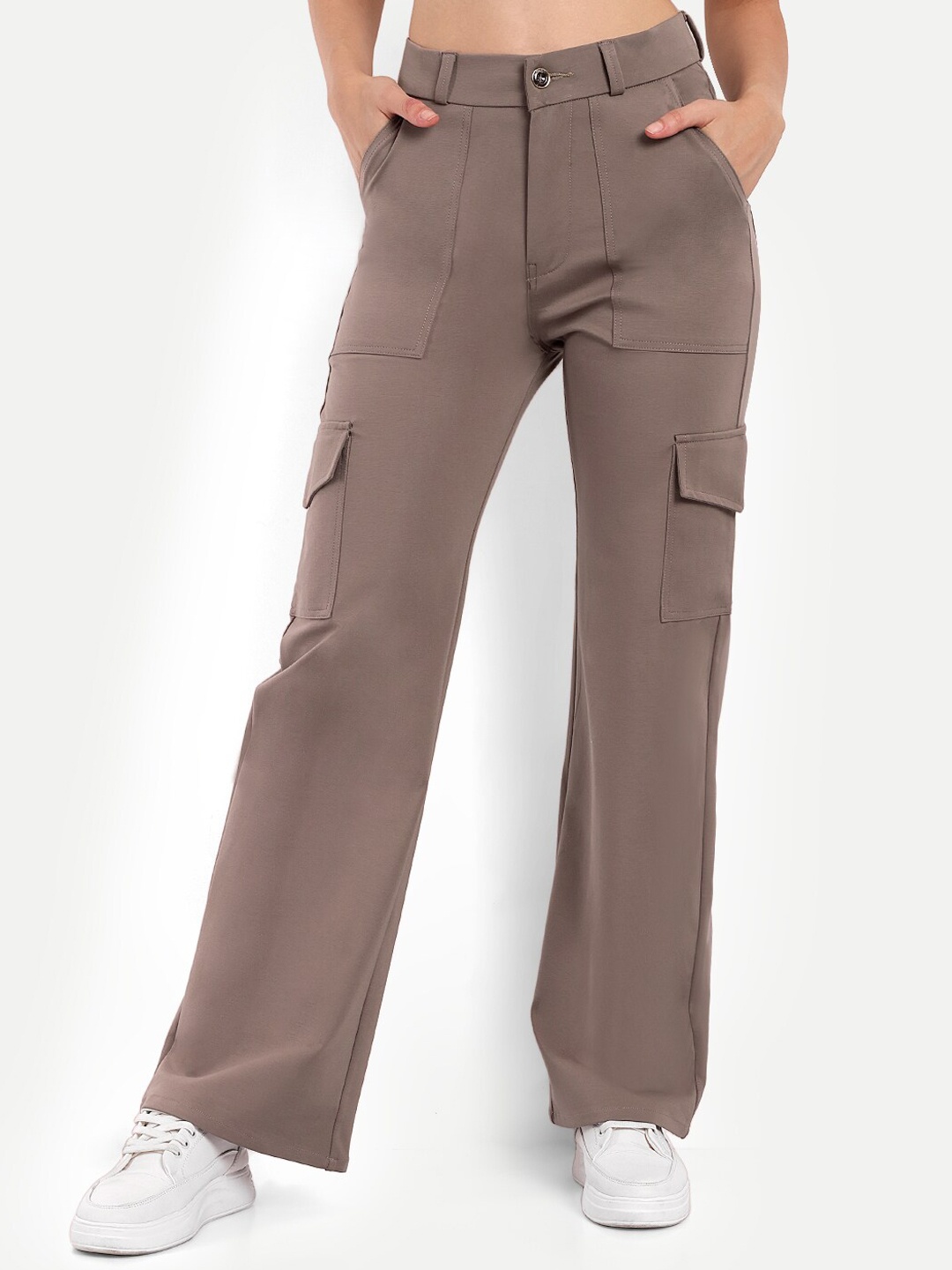 

Next One Women Relaxed Straight Fit High-Rise Easy Wash Cargos, Brown