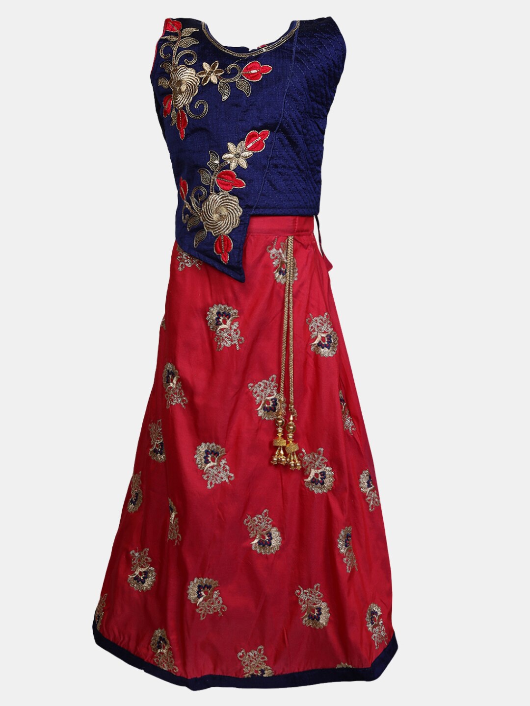 

V-Mart Girls Floral Embroidered Fit & Flare Maxi Ethnic Dress, Navy blue