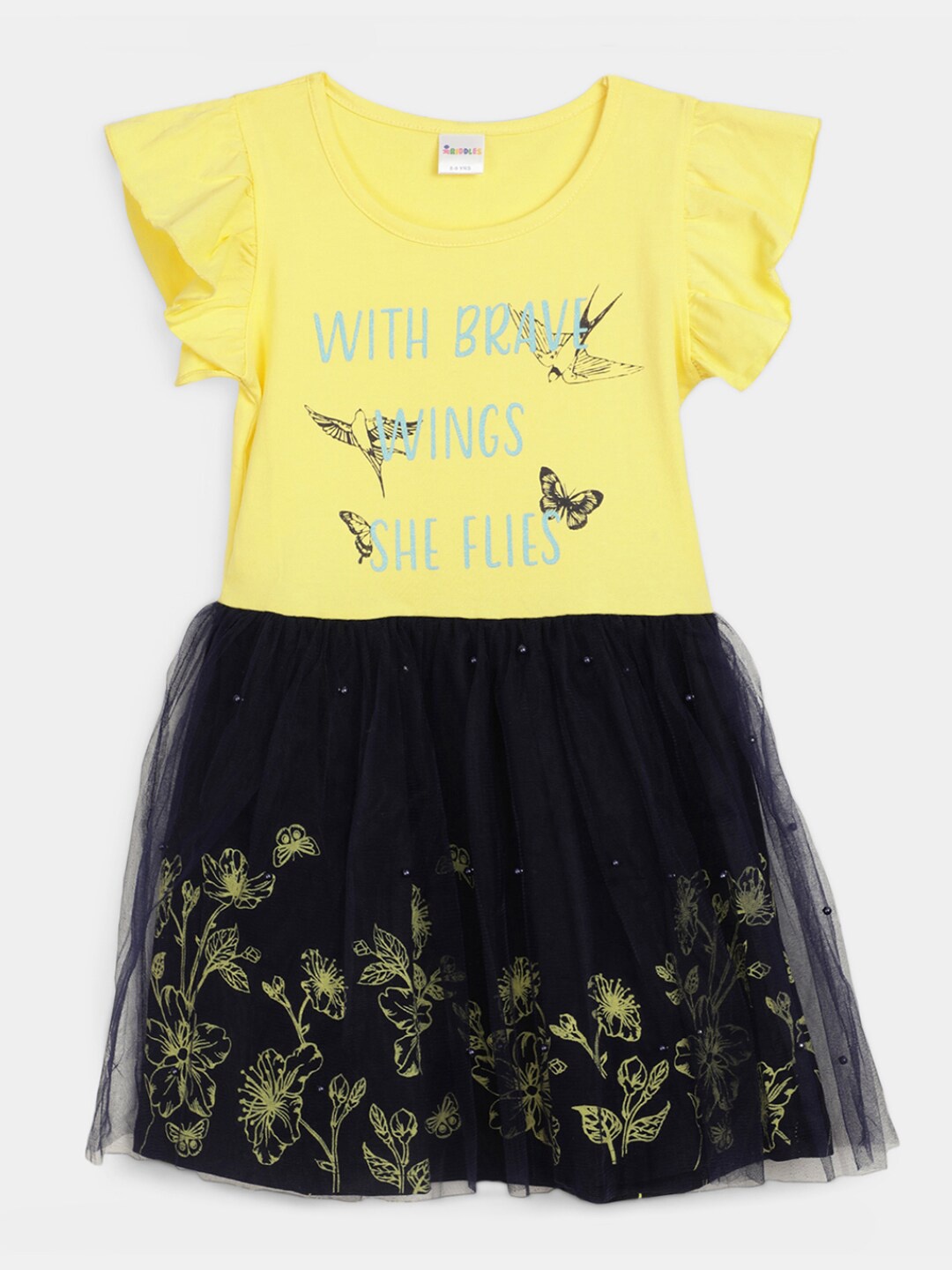 

V-Mart Girls Floral Printed Fit & Flare Dress, Yellow