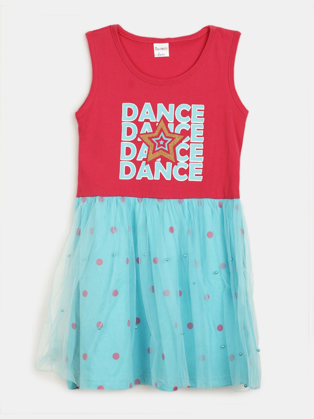 

V-Mart Girls Typography Printed Fit & Flare Dress With Belt, Red