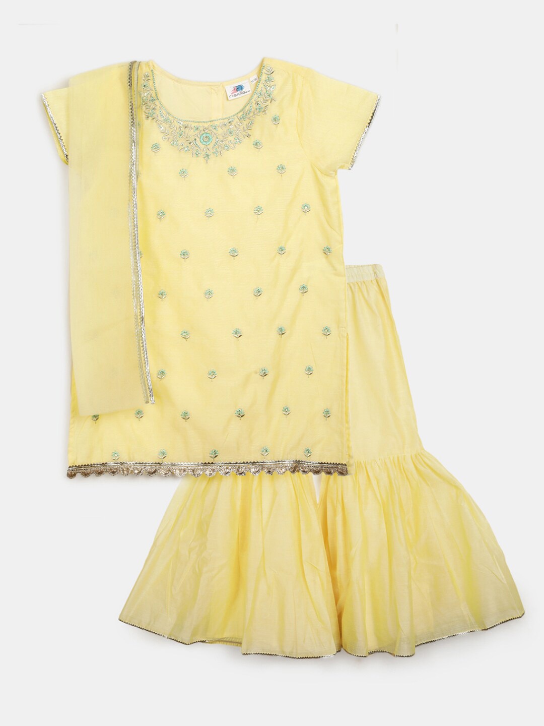 

V-Mart Girls Embroidered Kurta & Sharara With Dupatta, Yellow