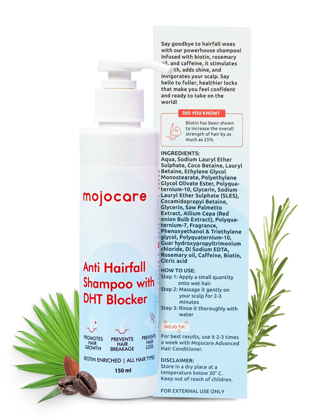 

Mojocare Anti-Hairfall DHT Blocker Shampoo with Caffeine & Biotin - 150ml, Blue